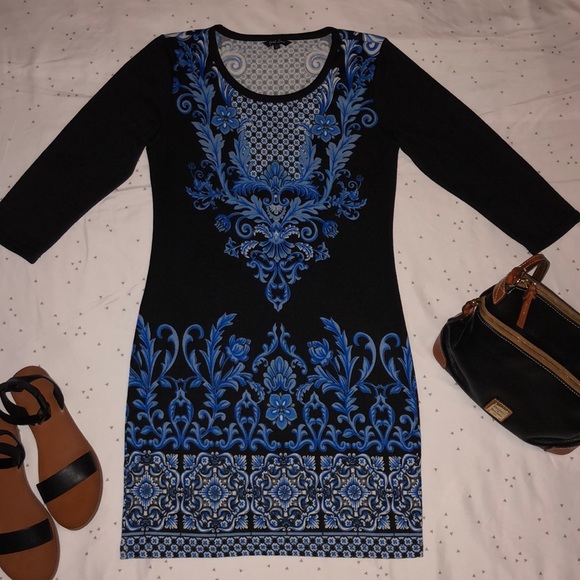 JUST LOVE BLACK AND BLUE FLORAL COTTON DRESS - Picture 4 of 6